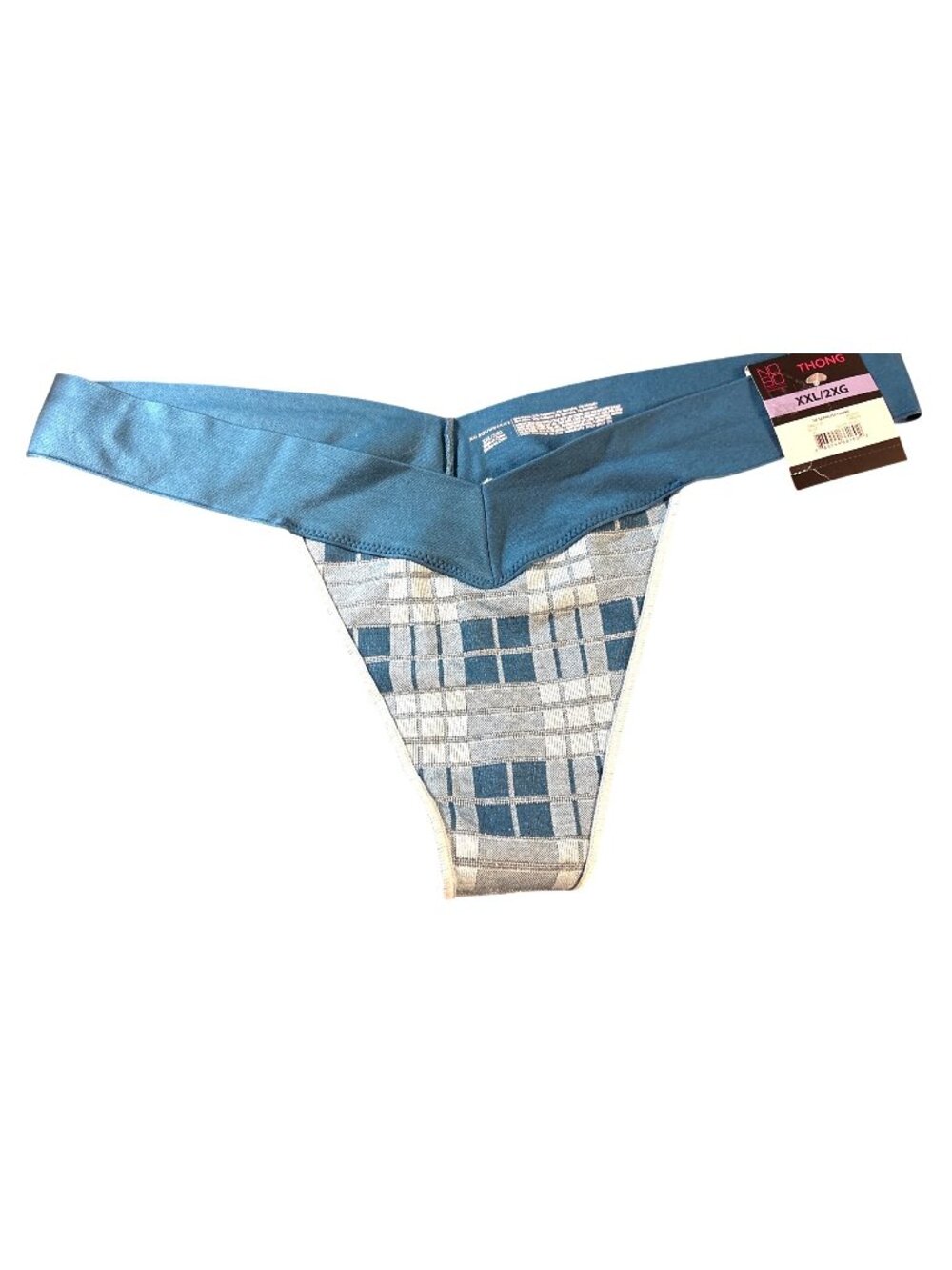 No Boundaries Womens 2XL XXL (9) Blue Plaid Seamless 1 Thong NEW